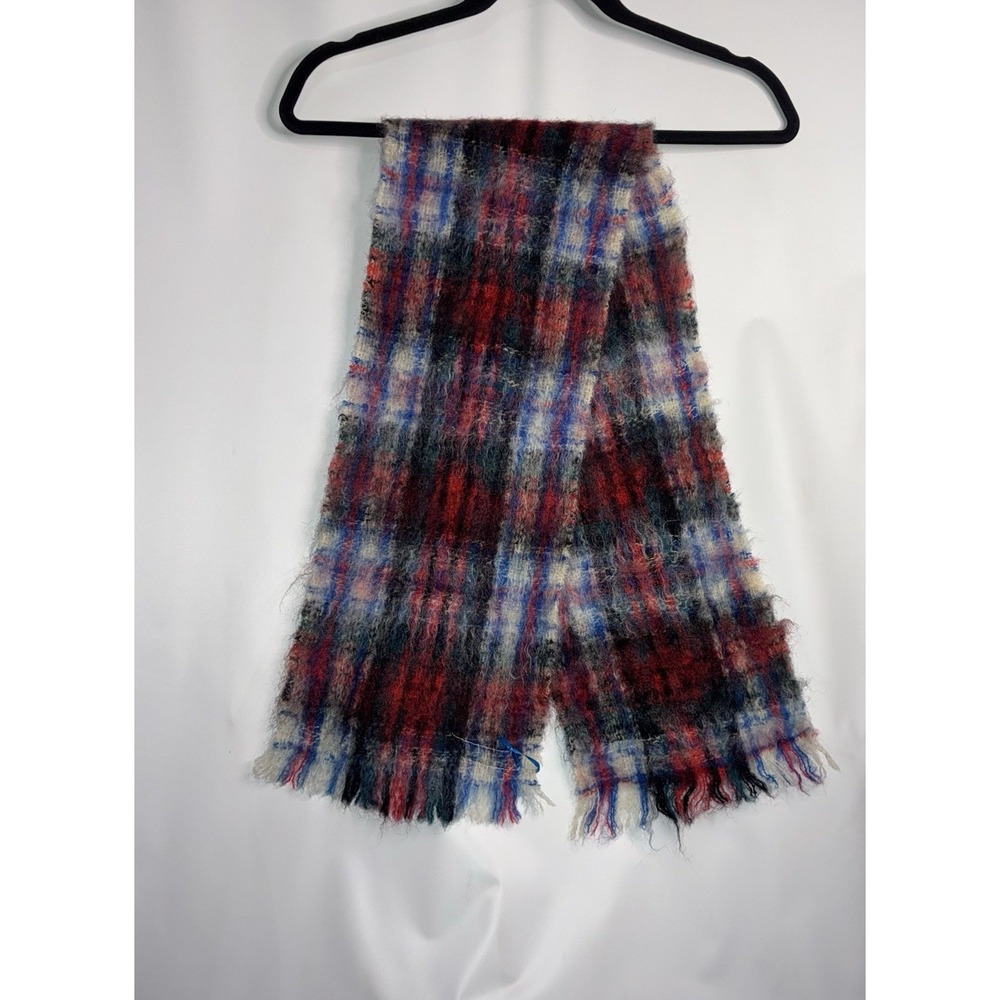 Hilltop Brand Vintage Tartan Mohair Wool Nylon Scarf Red Plaid Made In Scotland